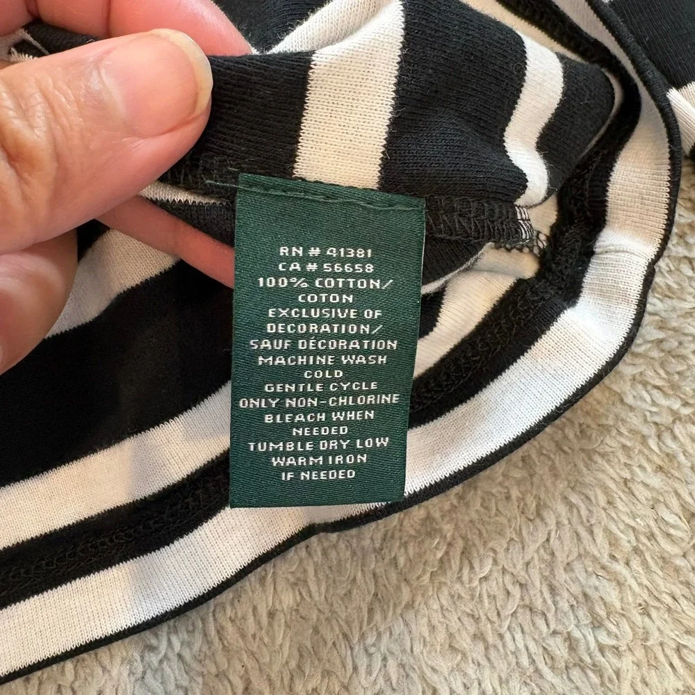 NWT Lauren Ralph Lauren Black White Striped Gold Button Shoulder Top 2X Nautical - Picture 7 of 10